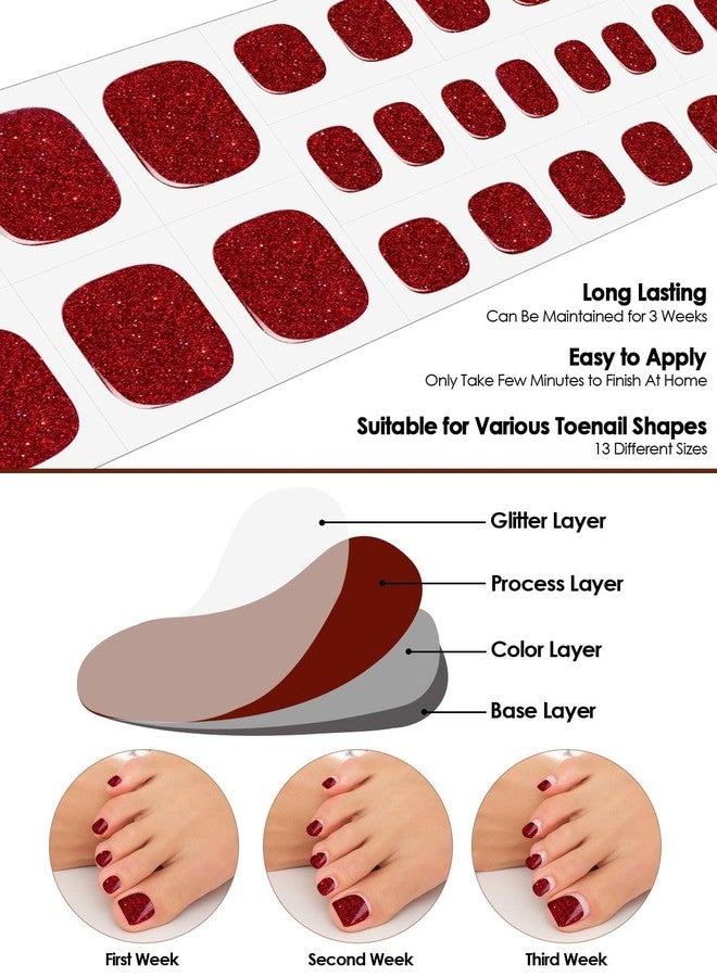 EBANKU Gel Toe Nail Stickers - Cured Strips for Toes, Long-Lasting Polish Wraps, Art Stickers - UV/LED Lamp Required (Shiny Red) - Image 4